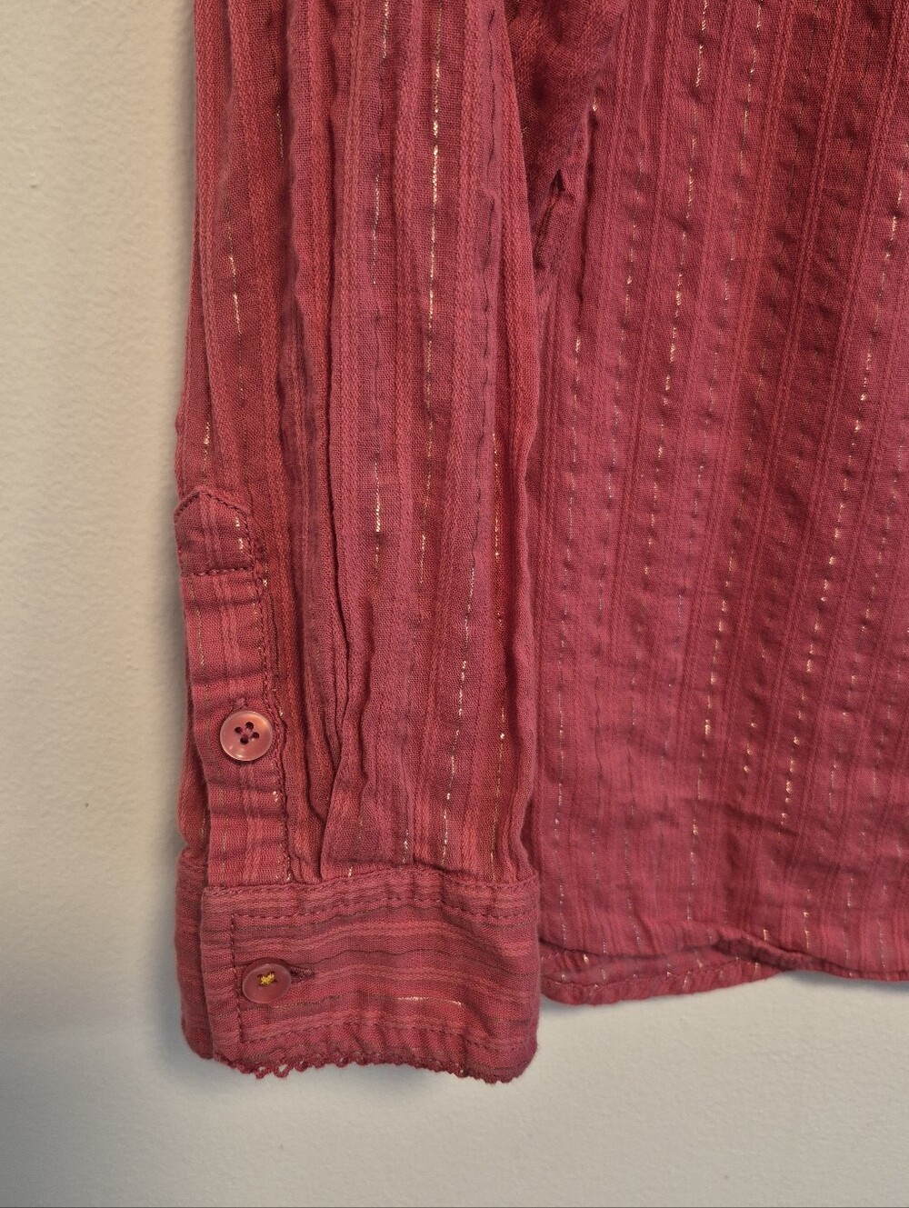 Anthropologie Pilcro The Victoria Lace Button Down Blouse Pink Metallic Sz 14 - Picture 8 of 14